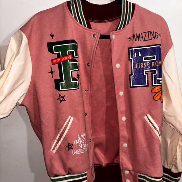 Pink Varsity Jacket with Graphic Letters - Picture 2 of 4